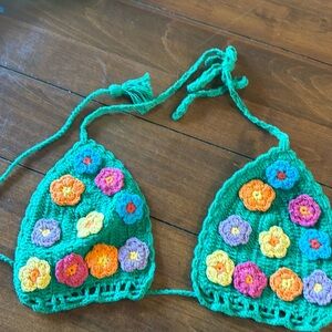 Shop Fluffy- Fun Green Knit Bikini top - Size M